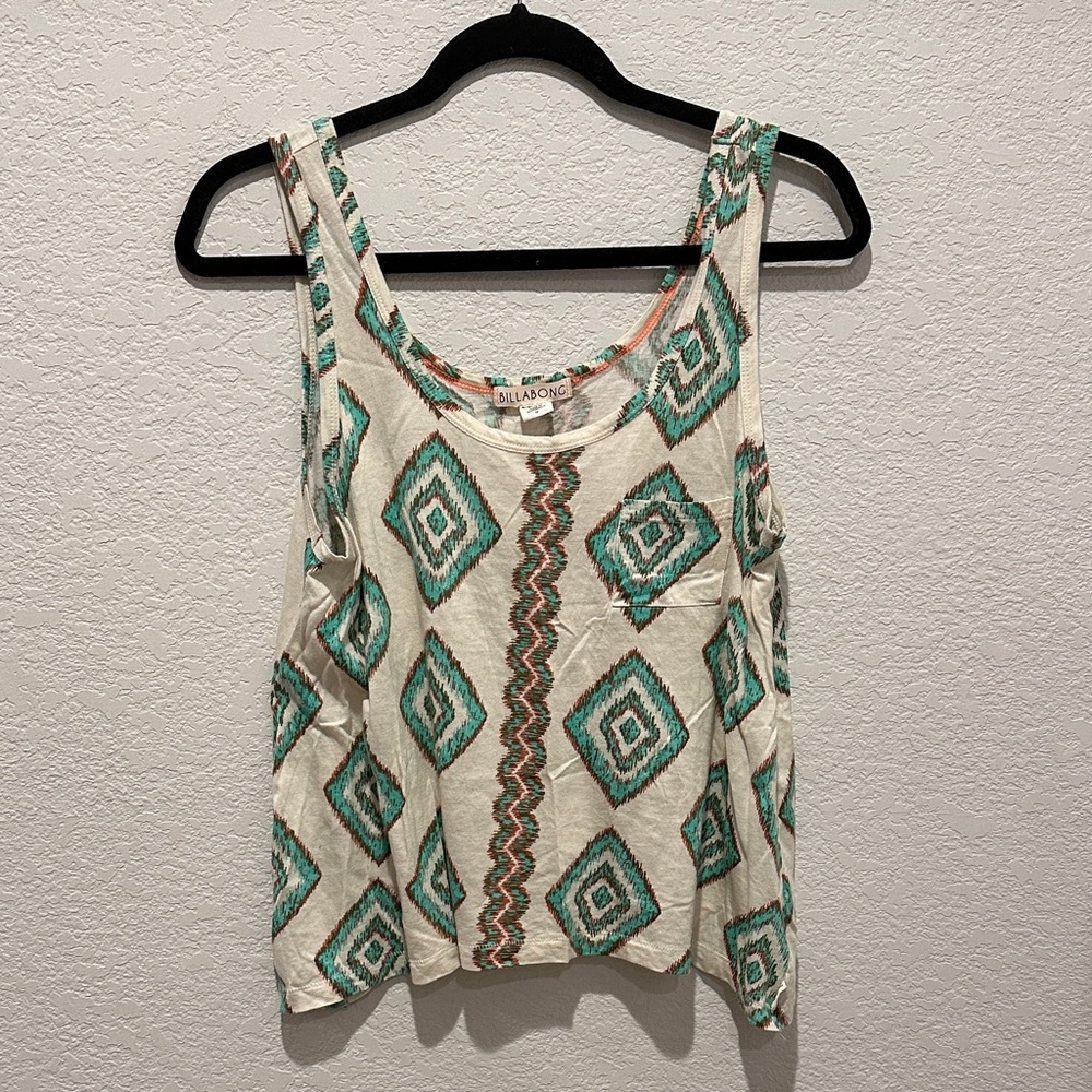 Billabong Women's Tank Top - Teal and Cream Geometric